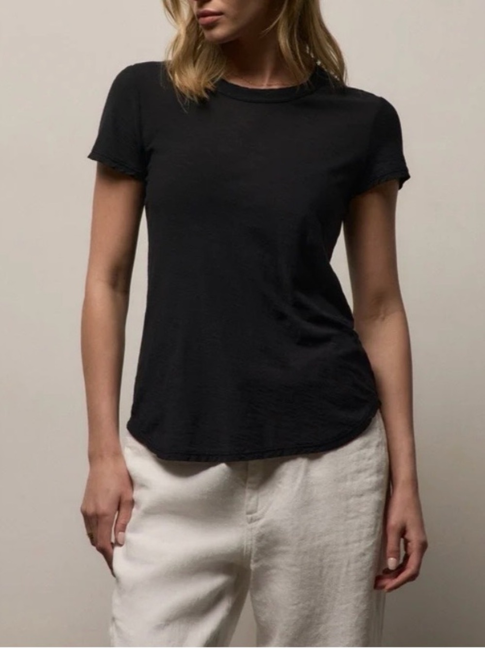 James Perse Sheer Slub Crew neck Tee in Black cotton modal
